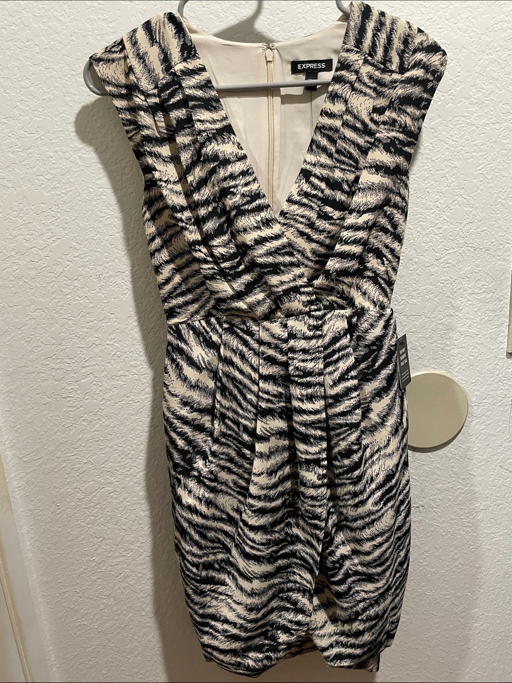 Express Black and Cream Zebra-Print Mini Wrap Dress